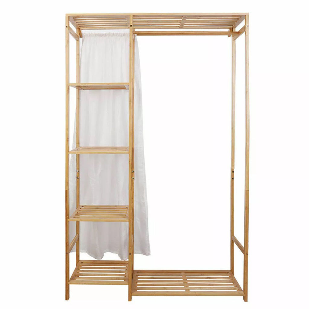 Bamboo Wood Clothing Garment Rack with Shelves