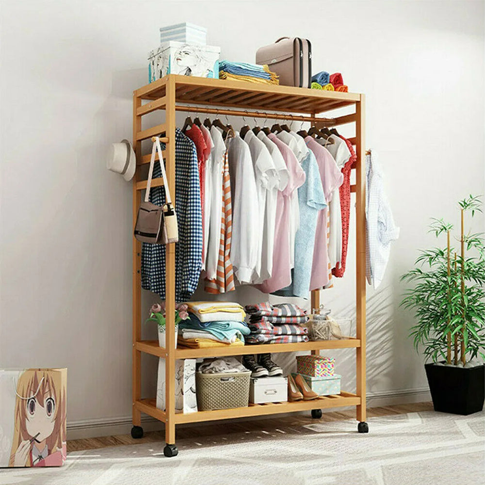 Hanging Heavy Duty Rolling Clothes Racks with Shoe Clothing Storage