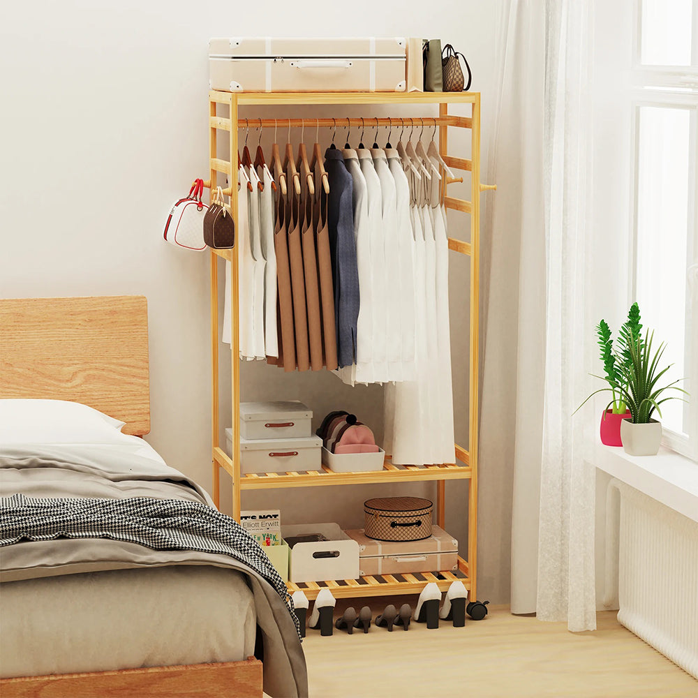 Hanging Heavy Duty Rolling Clothes Racks with Shoe Clothing Storage