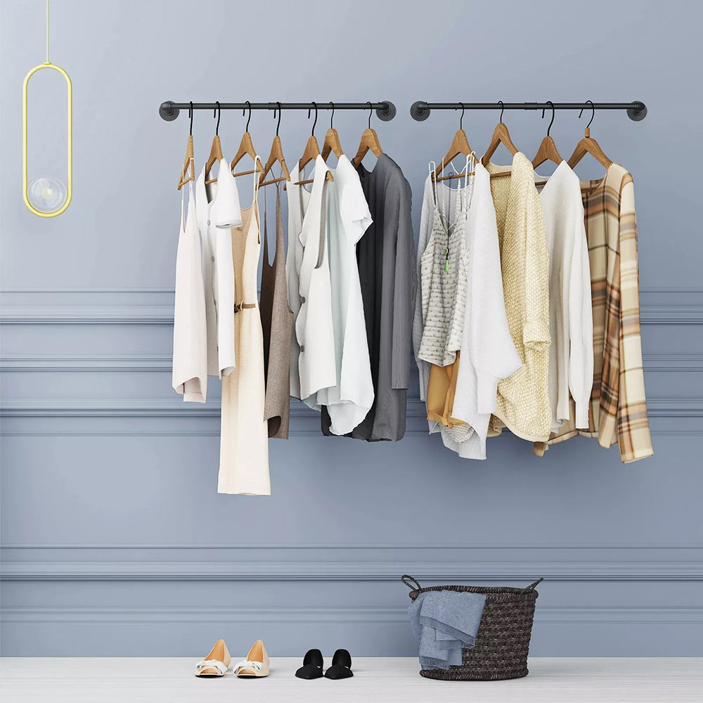 Pack Of 2 Wall-mounted Iron Industrial Pipe Clothes Rail Rack