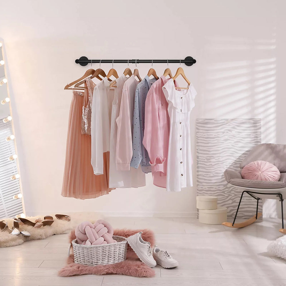 Pack Of 2 Wall-mounted Iron Industrial Pipe Clothes Rail Rack