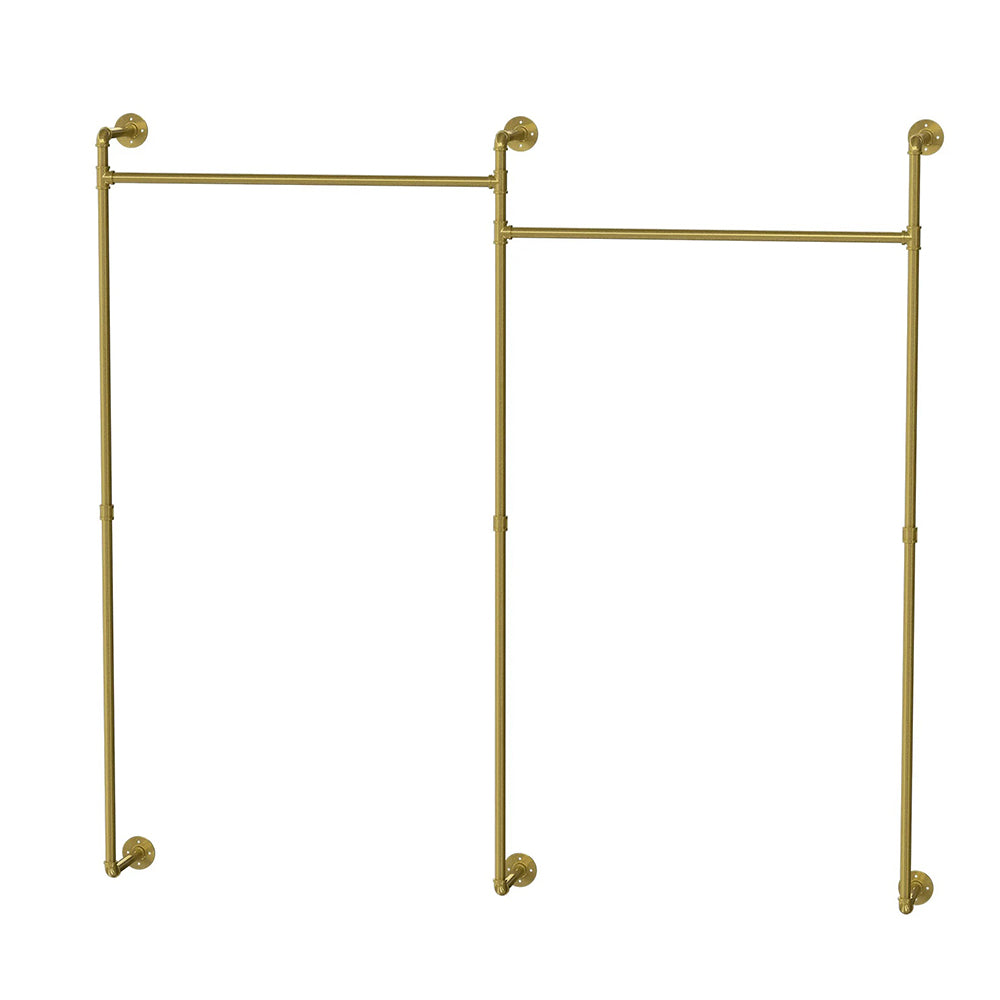Industrial Pipe Clothing Rack Wall Mounted with Hanging Rods - Gold