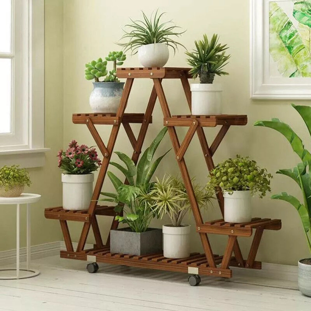 Triangular Plant Shelf 6 Potted Wood Plant Holder Flower Pot Stand