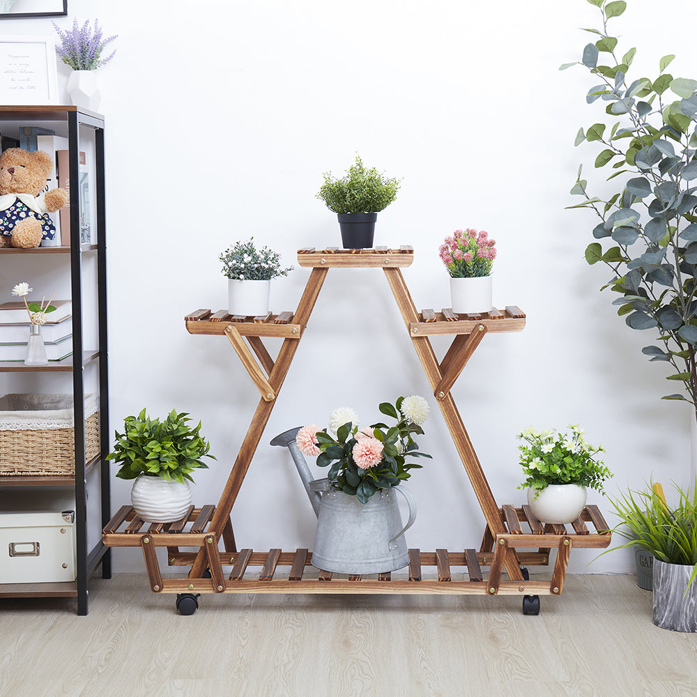 Triangular Plant Shelf 6 Potted Wood Plant Holder Flower Pot Stand
