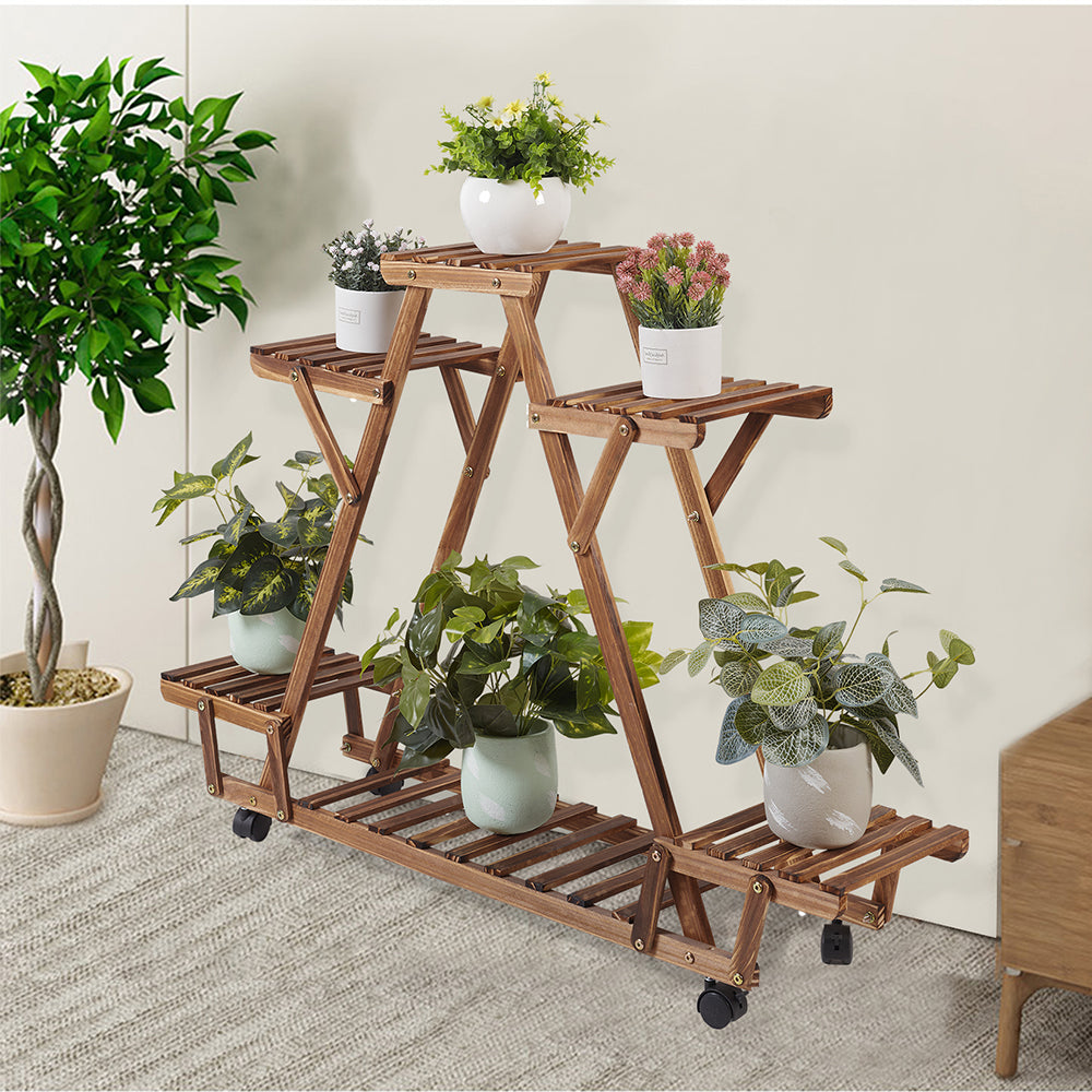 Triangular Plant Shelf 6 Potted Wood Plant Holder Flower Pot Stand