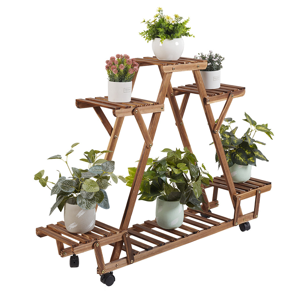 Triangular Plant Shelf 6 Potted Wood Plant Holder Flower Pot Stand