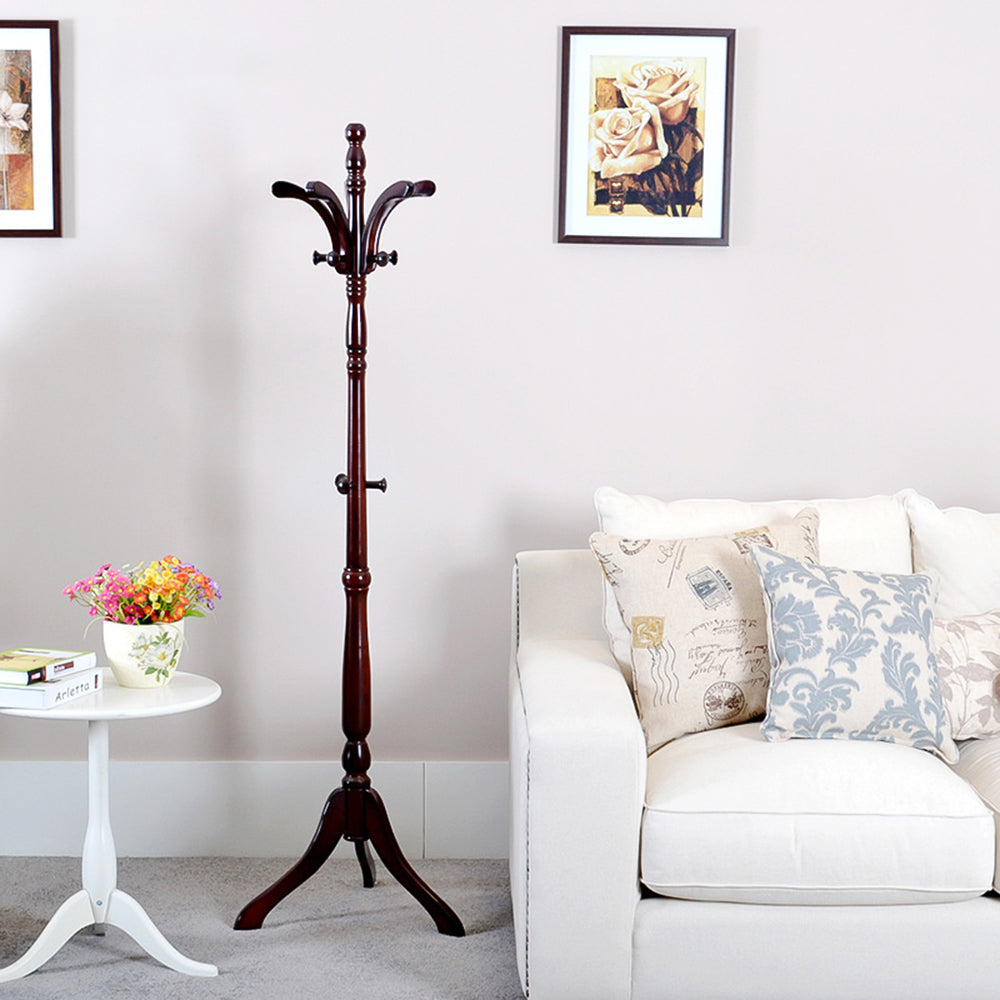 Solid Birch Wood Coat Racks Stand Floor Standing Hanger Rack with Tripod Base