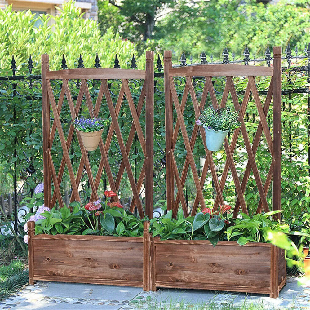 Lattice Raised Garden Bed Wooden Planter Box with Trellis