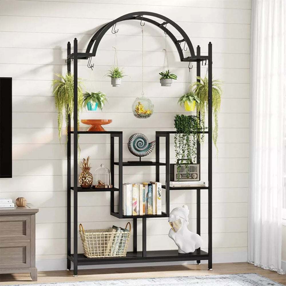 Extra Large Arched Metal Flower Shelf with Hanging Hooks