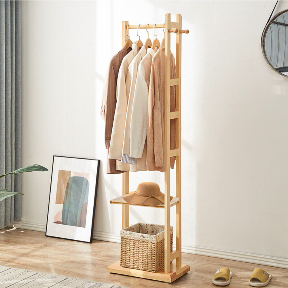Garment Coat Clothes Stand Rack Hat Shoe Wooden Hanger Holder Shelf Organizer