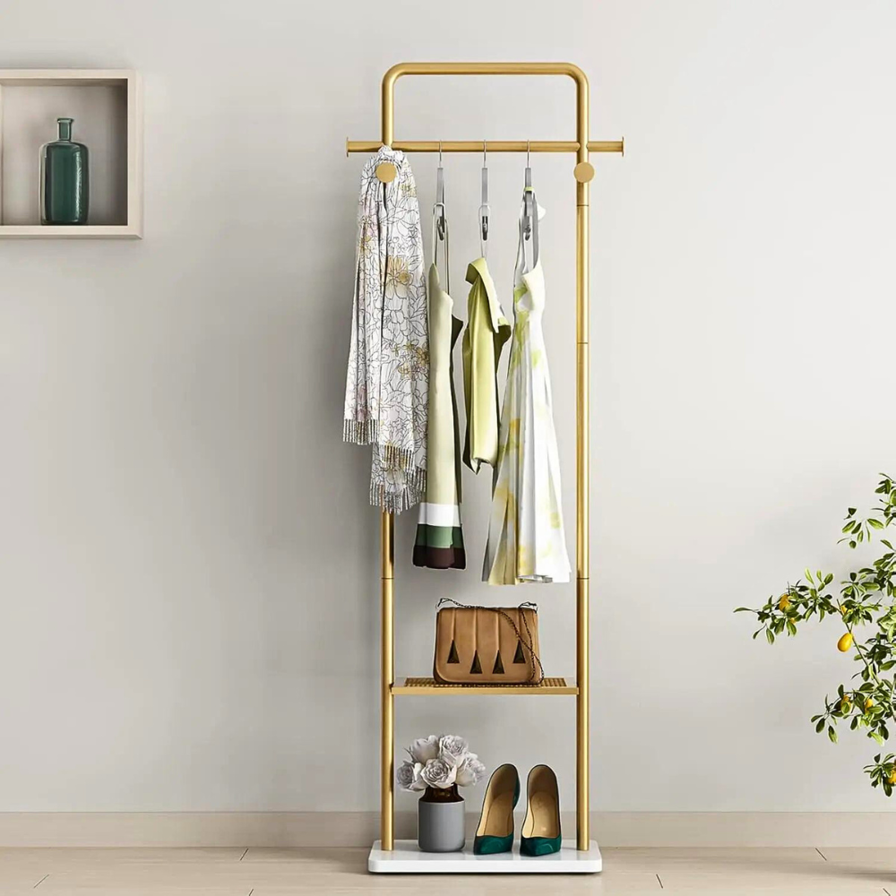 Heavy Duty Gold Pole Clothing Rack with Granite Stone Base