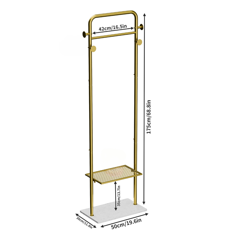 Heavy Duty Gold Pole Clothing Rack with Granite Stone Base