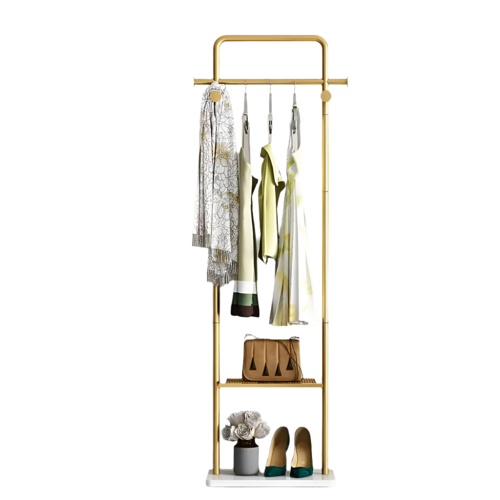 Heavy Duty Gold Clothing Rack with Elegant Granite Stone Base