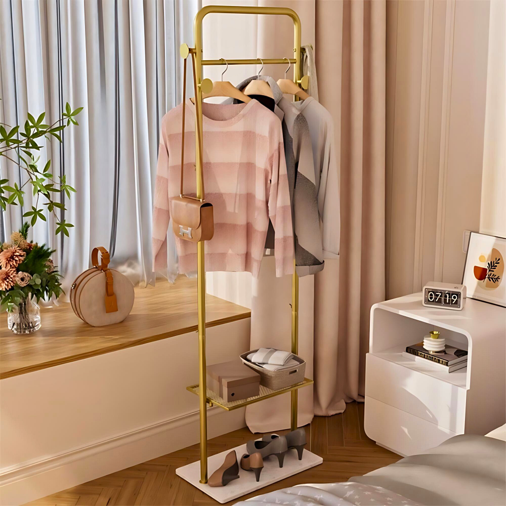 Heavy Duty Gold Pole Clothing Rack with Granite Stone Base