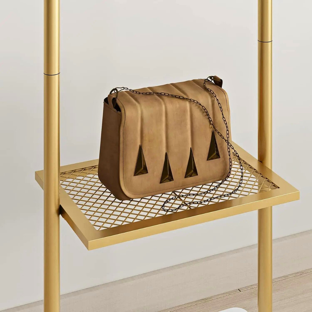 Heavy Duty Gold Pole Clothing Rack with Granite Stone Base