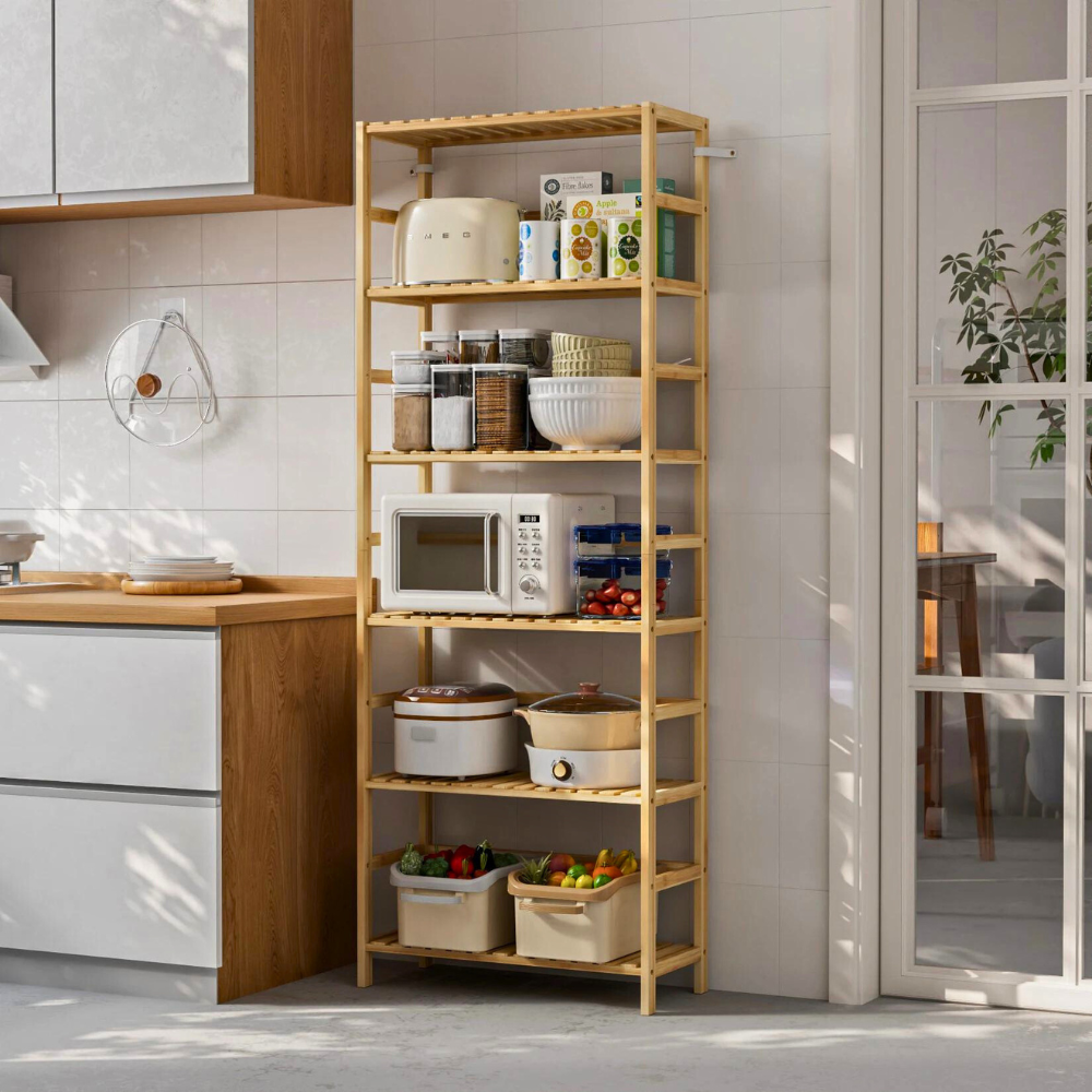 6-Tier Bamboo Storage Rack Shelving Bookshelf Plant Flower Stand