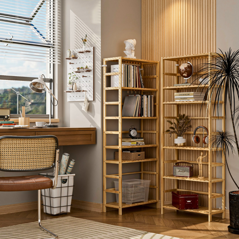 6-Tier Bamboo Storage Rack Shelving Bookshelf Plant Flower Stand