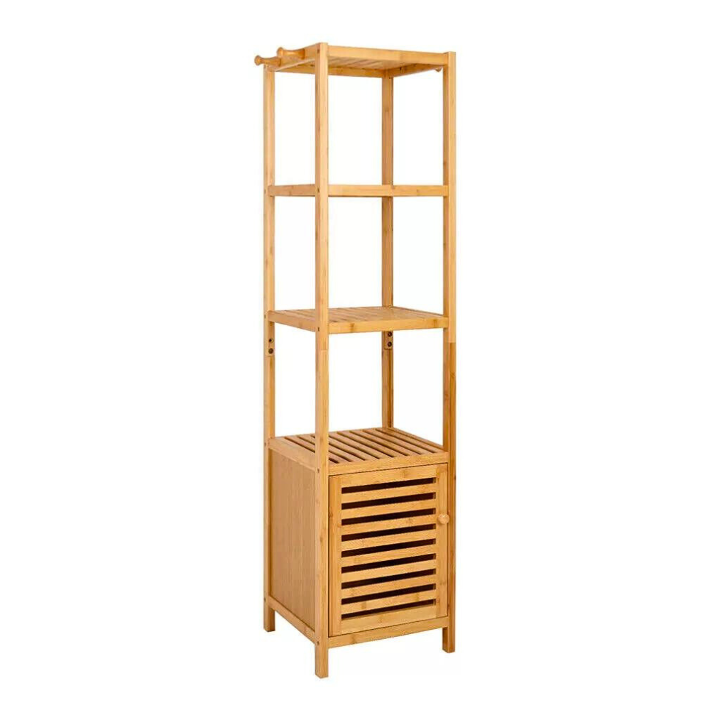 Tall Slim Bamboo Bathroom Storage Cabinet with 3-tier Shelves