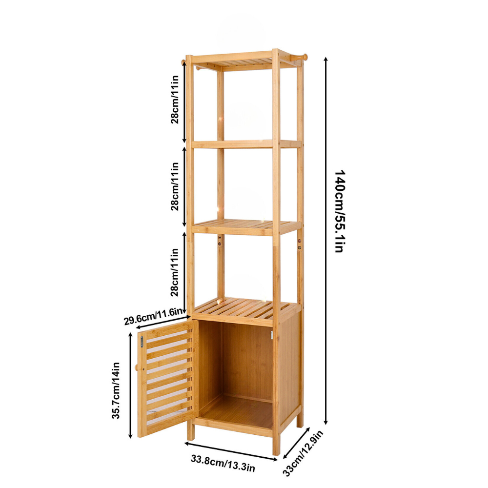 Tall Slim Bamboo Bathroom Storage Cabinet with 3-tier Shelves
