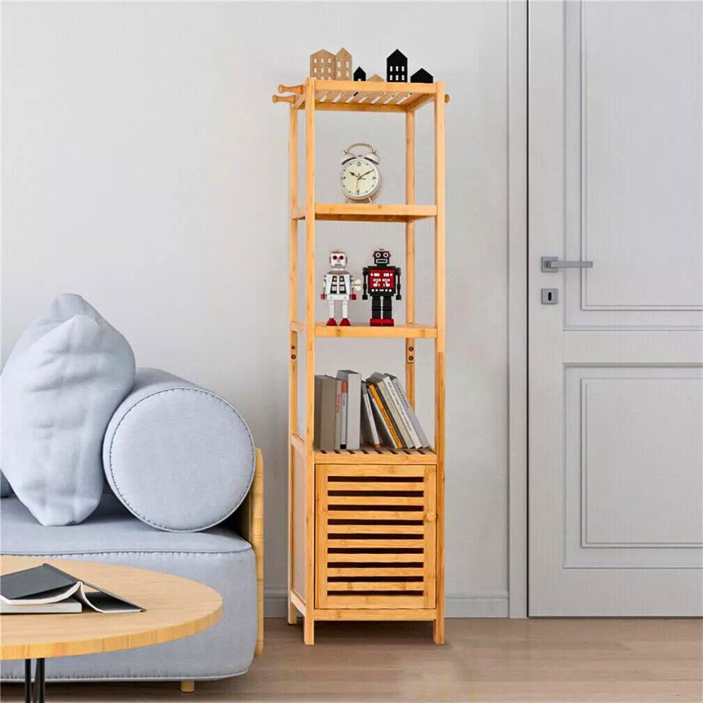 Tall Slim Bamboo Bathroom Storage Cabinet with 3-tier Shelves