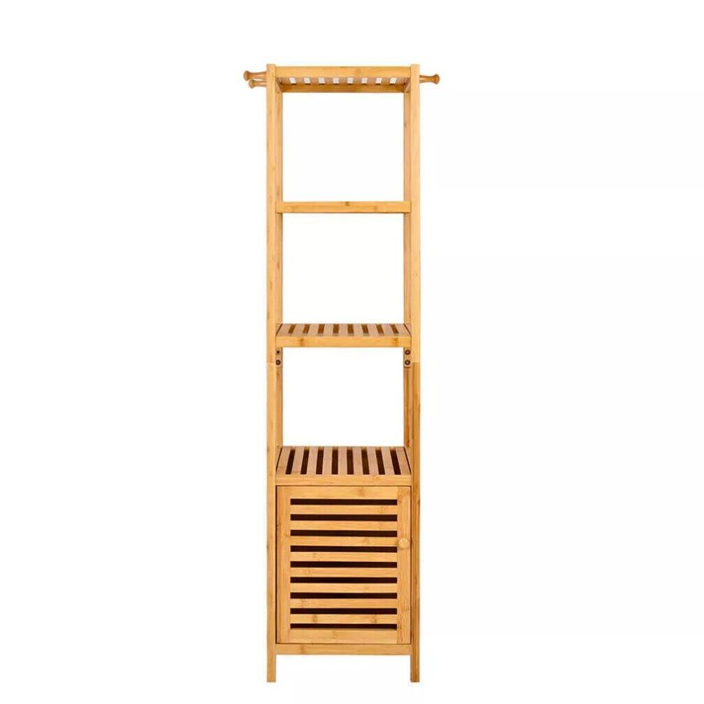 Tall Slim Bamboo Bathroom Storage Cabinet with 3-tier Shelves