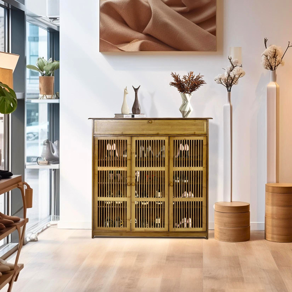 4-Tier Bamboo Entryway Storage Cabinet Closet Vintage Shoes Rack