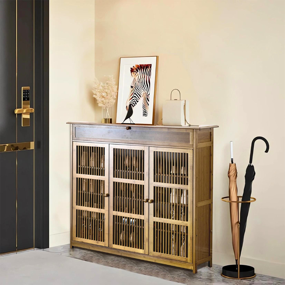 4-Tier Bamboo Entryway Storage Cabinet Closet Vintage Shoes Rack