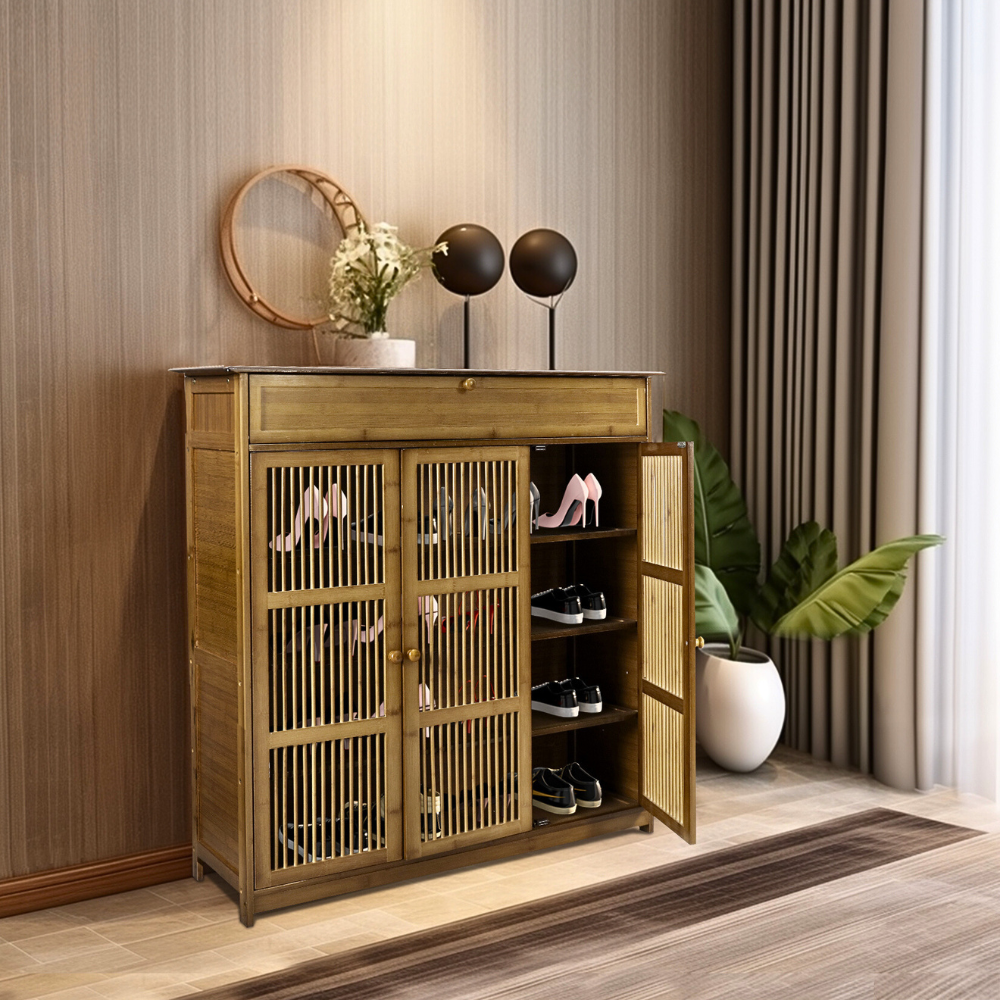 4-Tier Bamboo Entryway Storage Cabinet Closet Vintage Shoes Rack