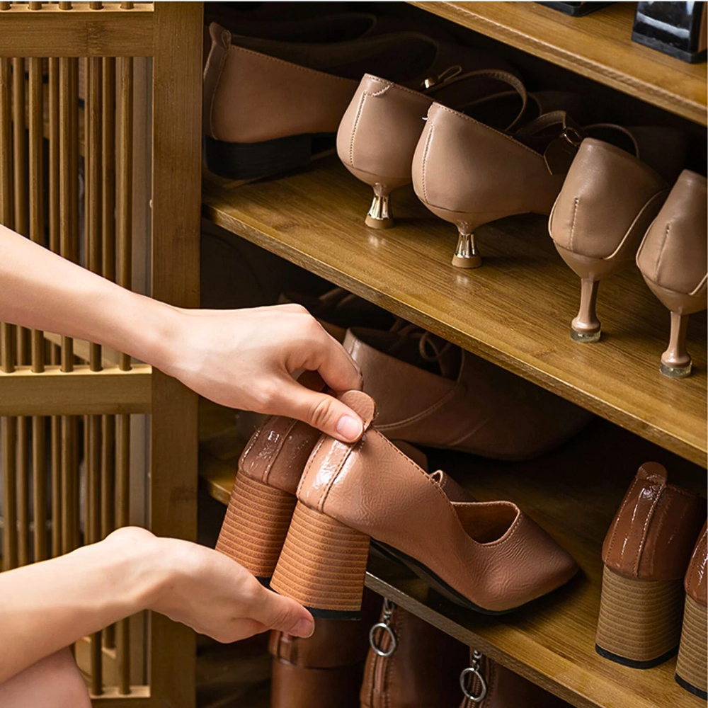 4-Tier Bamboo Entryway Storage Cabinet Closet Vintage Shoes Rack