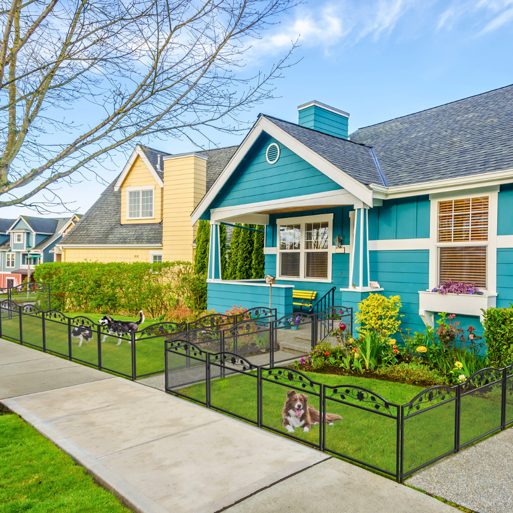 5 Panel Garden Entry Path Fence Black Metal Garden Barrier Border