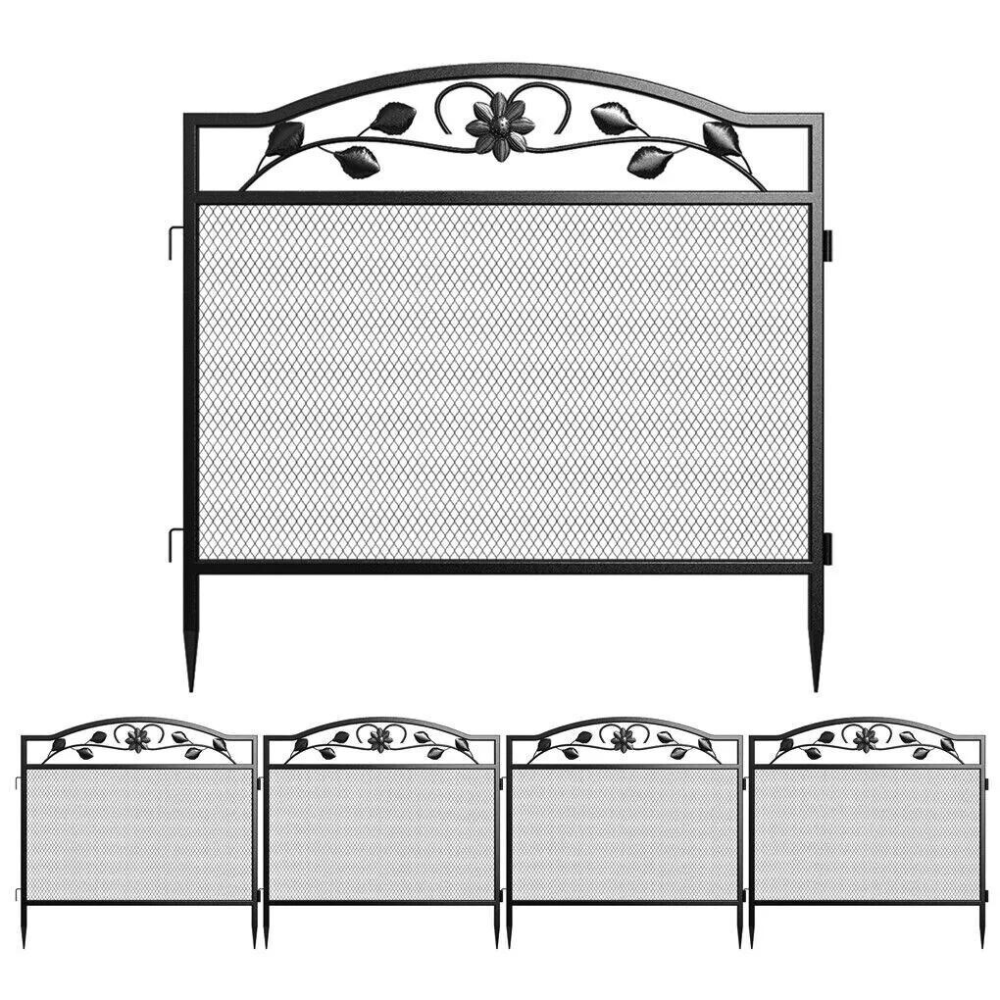 5 Panel Garden Entry Path Fence Black Metal Garden Barrier Border