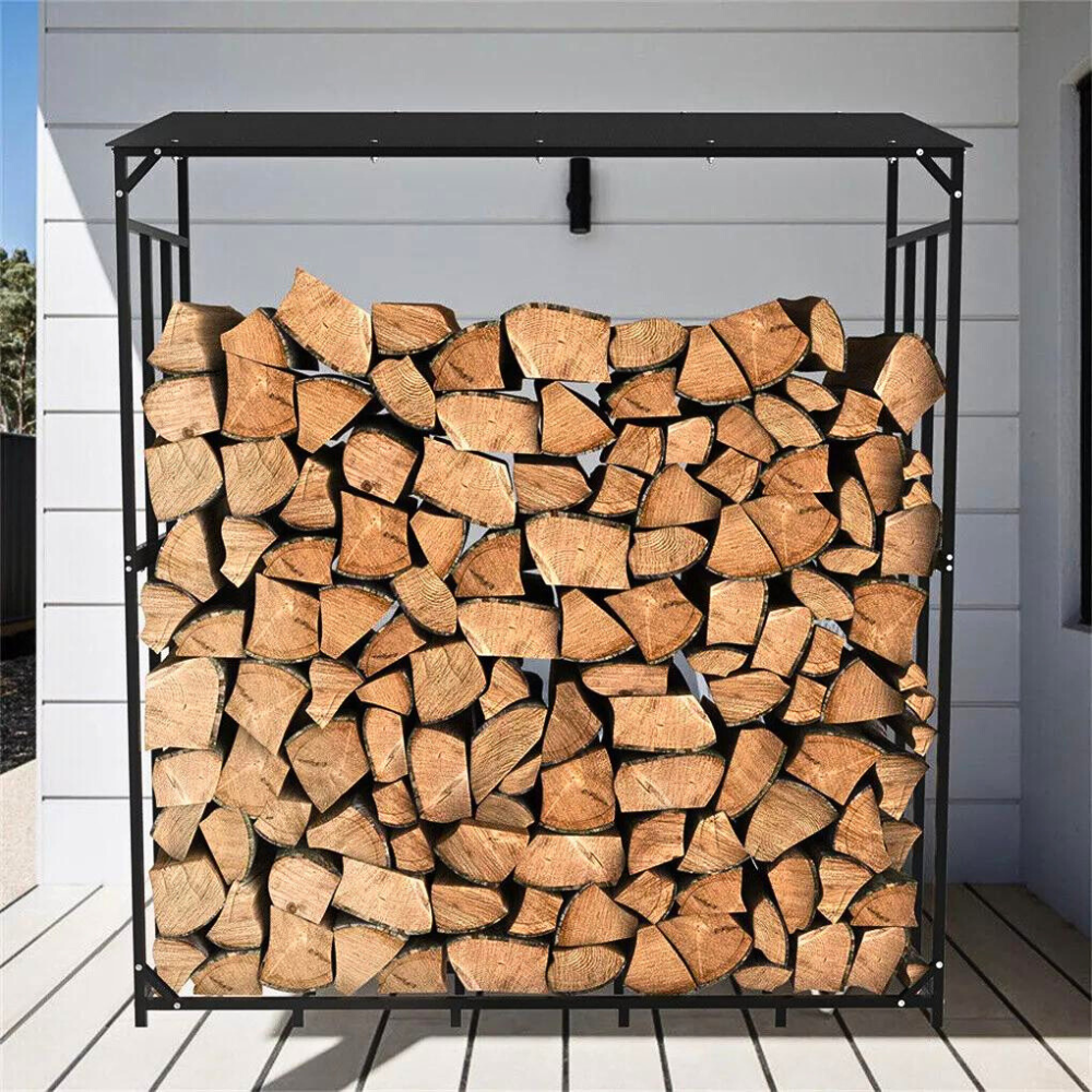 Heavy Duty Outdoor Firewood Storage Metal Log Rack with Top Cover