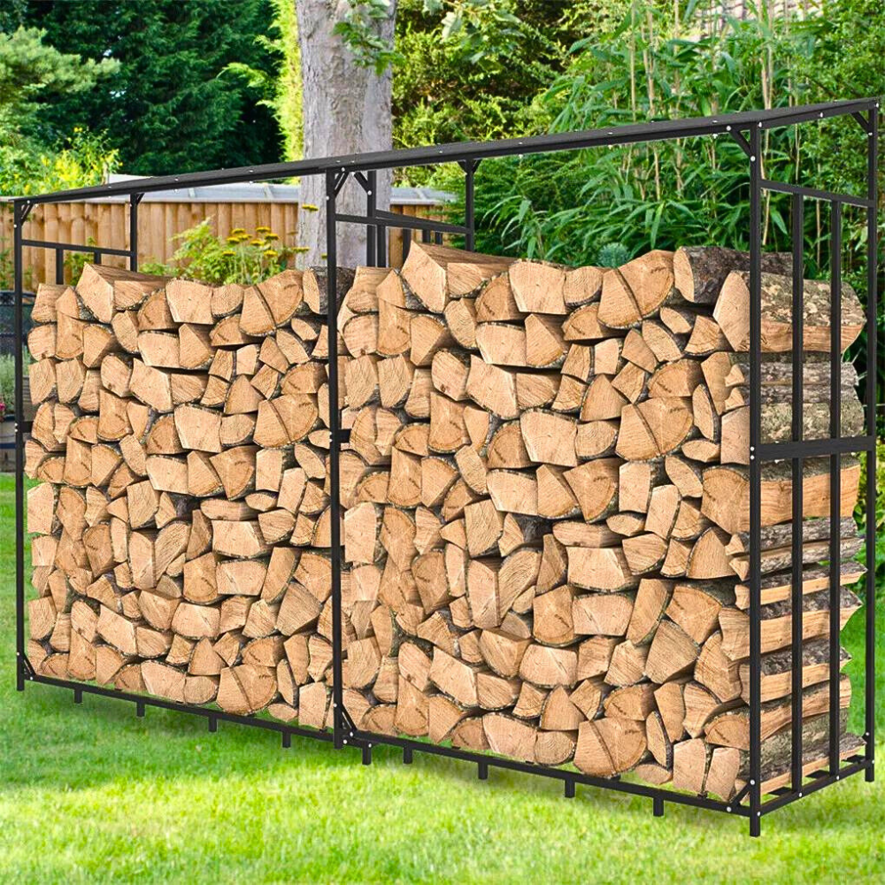 Heavy Duty Outdoor Firewood Storage Metal Log Rack with Top Cover
