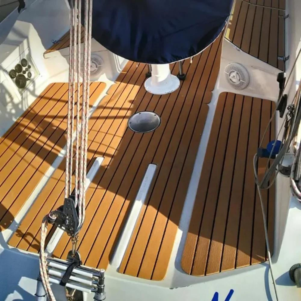 240x90cm EVA Boat Flooring Foam Marine Faux Teak Decking Carpet | Light Brown