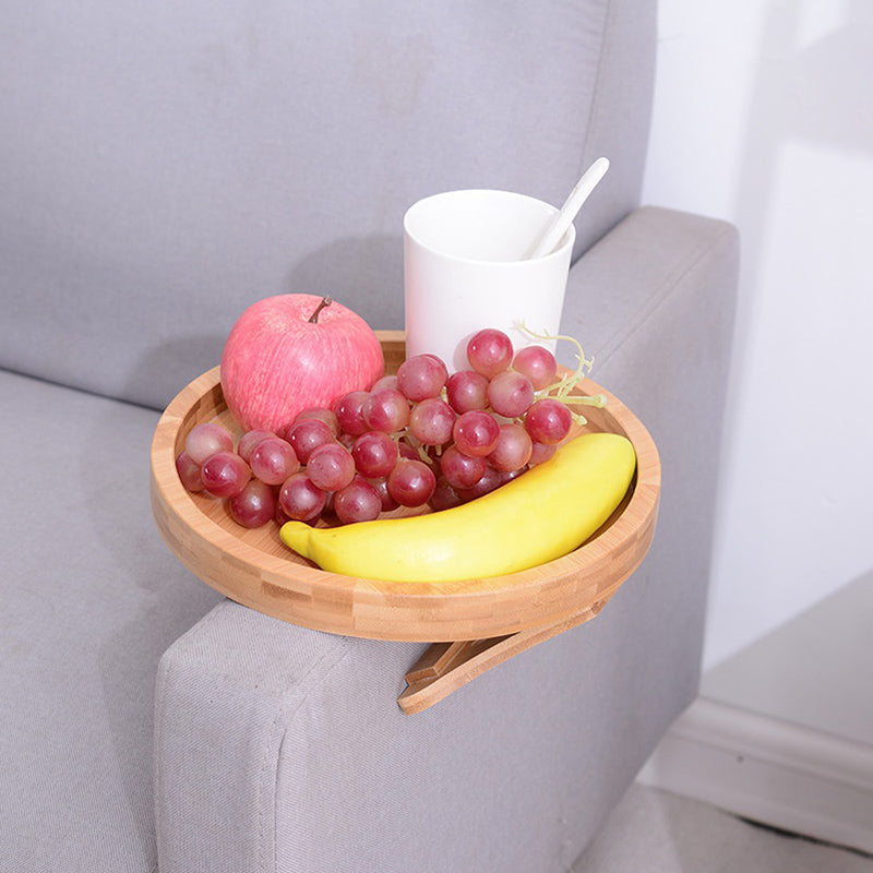 Sofa Tray Table Natural Bamboo Sofa Armrest Clip-On Tray