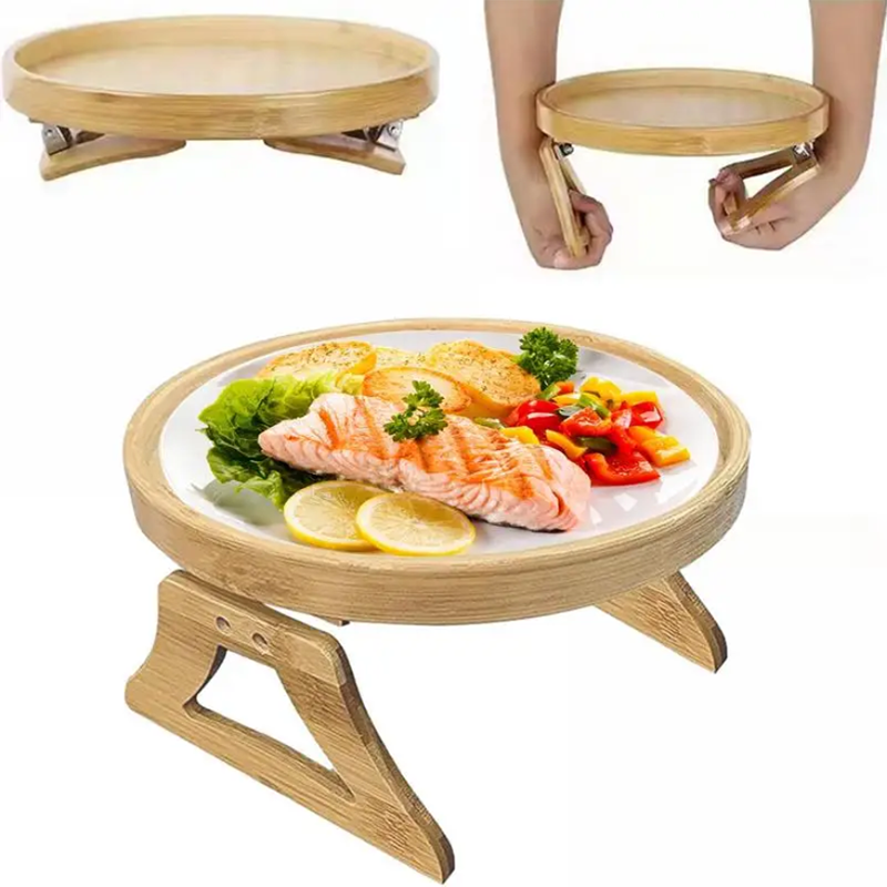 Sofa Tray Table Natural Bamboo Sofa Armrest Clip-On Tray