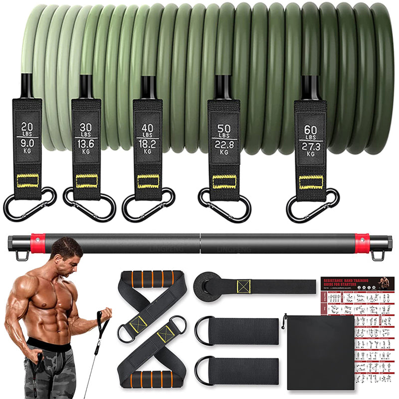5 Tube Fitness Exercise Resistance Band Set Workout Bands