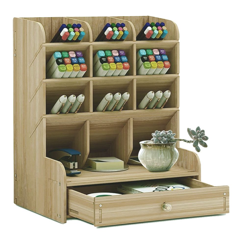 Wooden Desk Organizer Student Stationery Storage Box