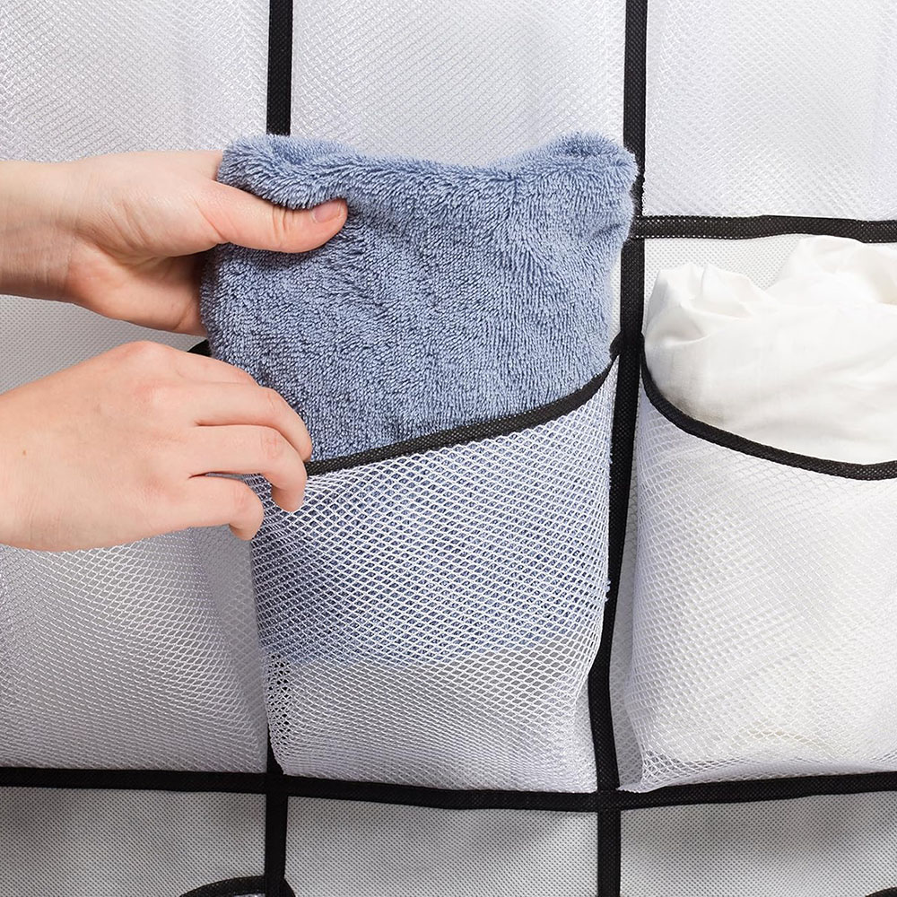 24 Grid Wall-Mounted Sundries Organizer with Mesh Pocket