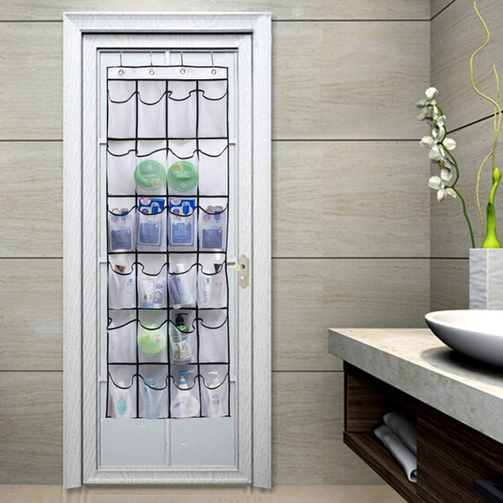 24 Grid Wall-Mounted Sundries Organizer with Mesh Pocket