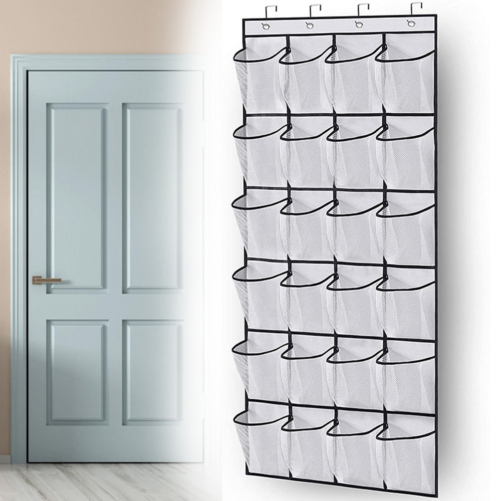 24 Grid Wall-Mounted Sundries Organizer with Mesh Pocket