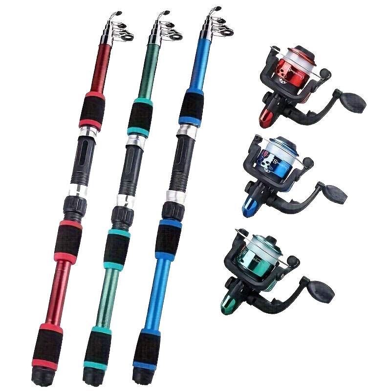 Telescopic Fishing Rod And Spinning Reel Baits Hooks Travel Pole Set