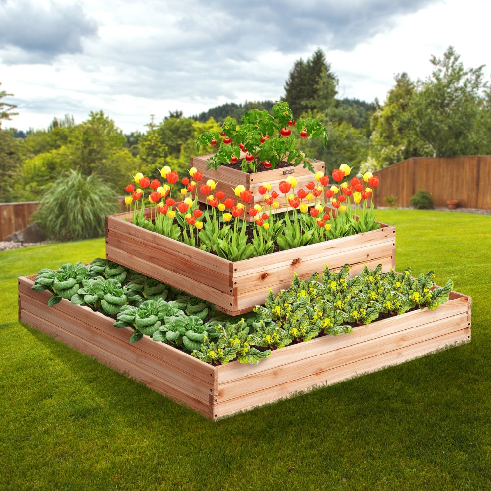 Wooden Raised Garden Bed Planter Box Elevated Floor with Whole Kit and Drainage System