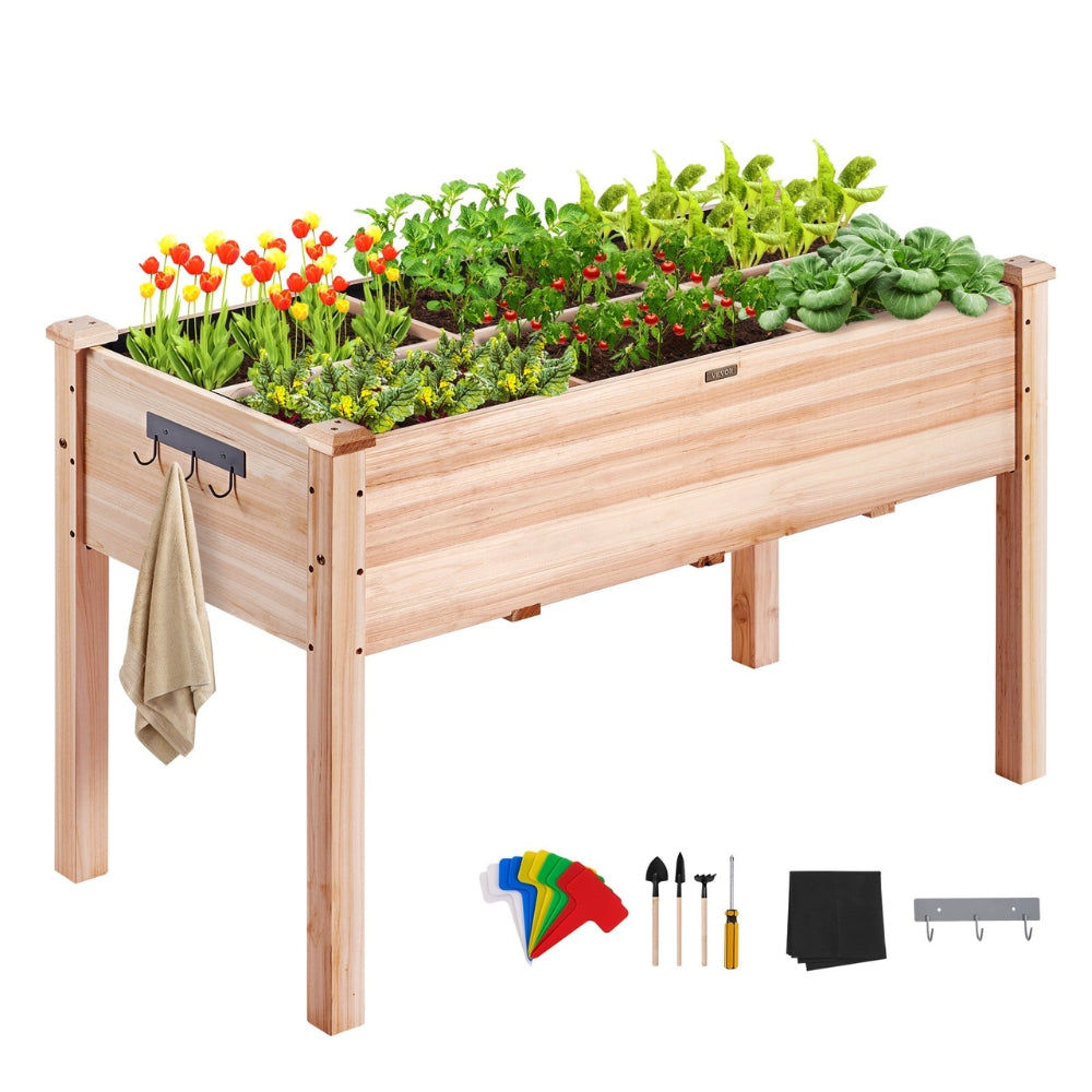 Wooden Raised Garden Bed Planter Box Elevated Floor with Whole Kit and Drainage System