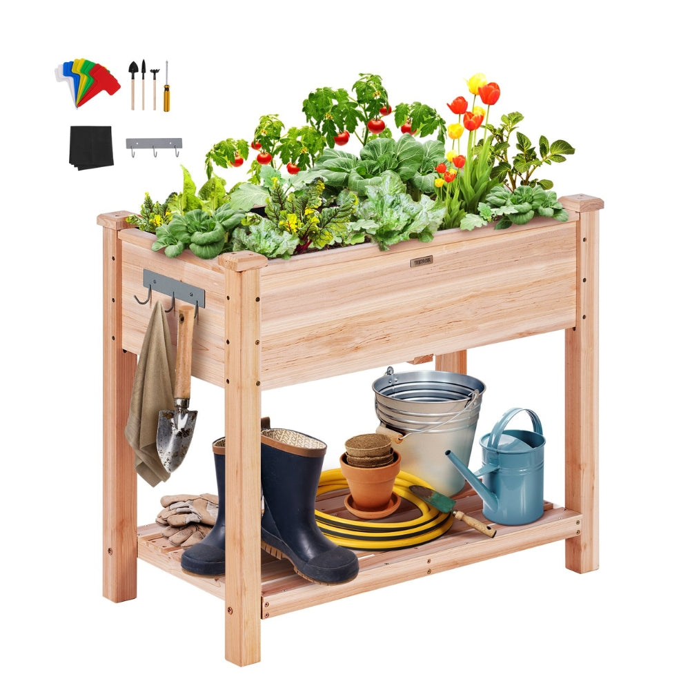 Wooden Raised Garden Bed Planter Box Elevated Floor with Whole Kit and Drainage System