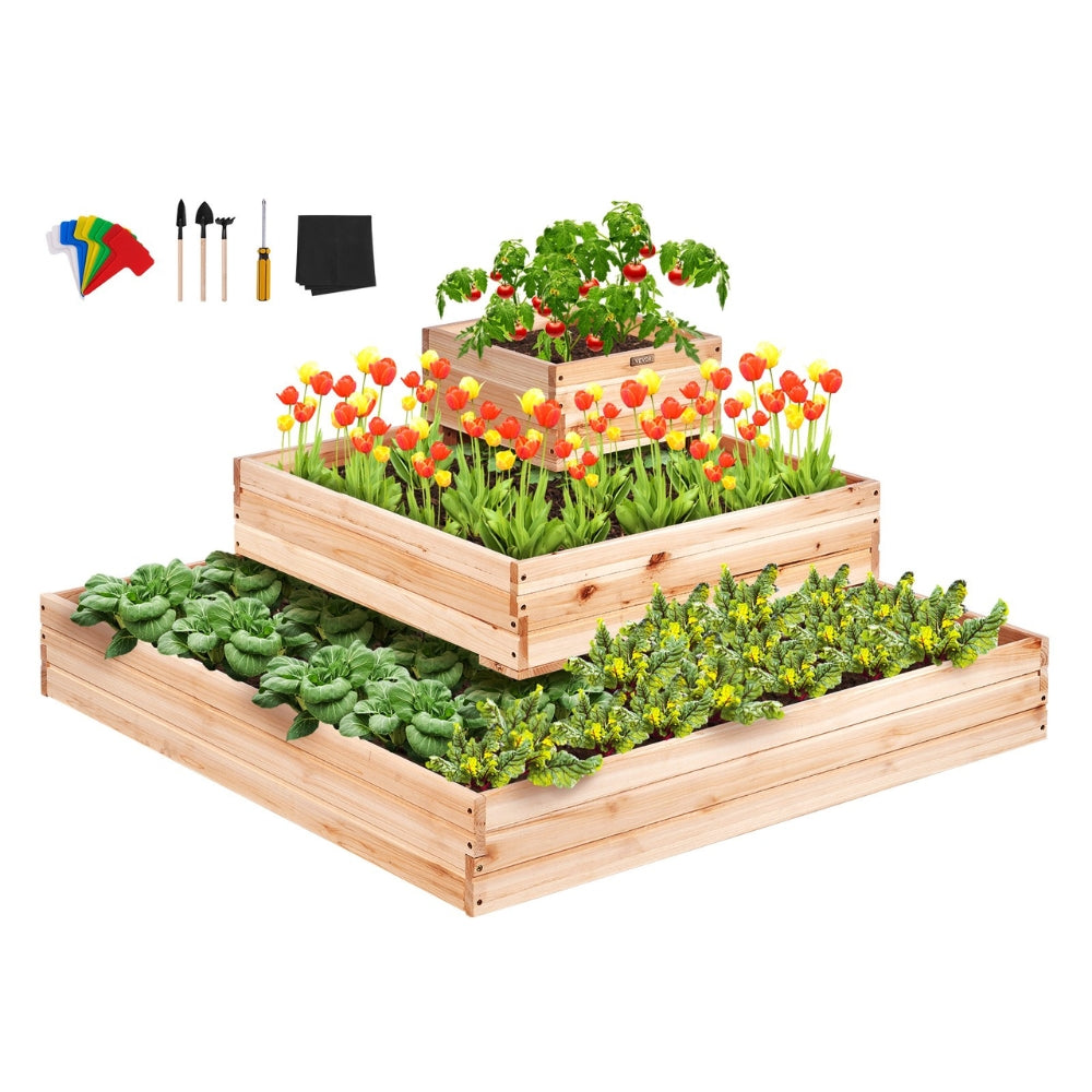 Wooden Raised Garden Bed Planter Box Elevated Floor with Whole Kit and Drainage System