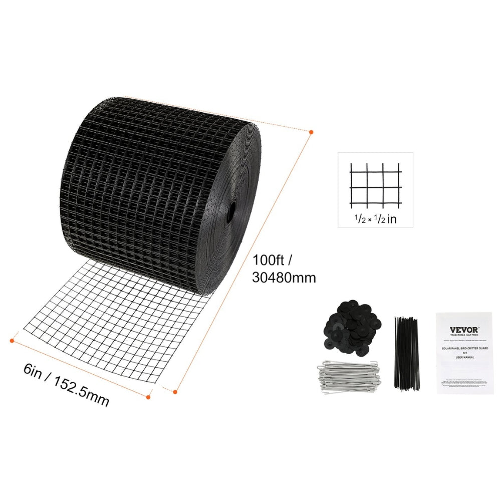 Solar Panel Bird Guard Critter Guard Roll Kit  Stainless Steel Fasteners
