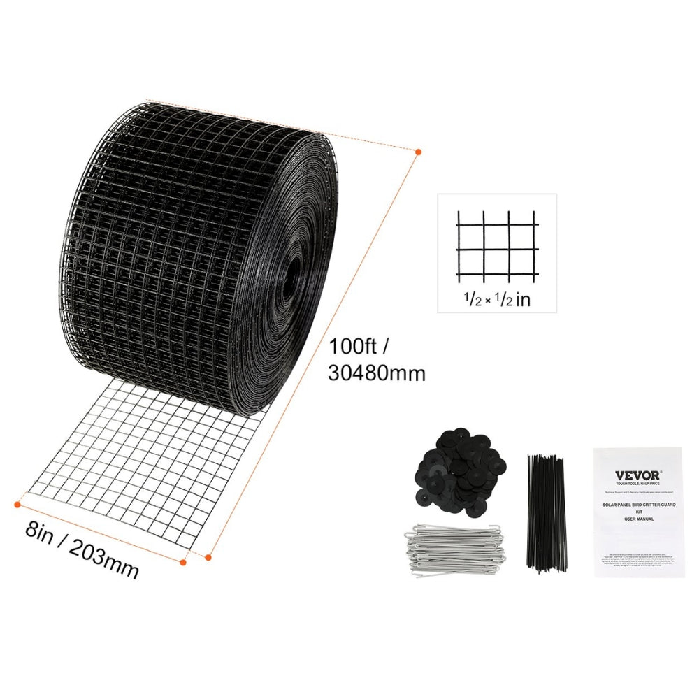 Solar Panel Bird Guard Critter Guard Roll Kit  Stainless Steel Fasteners