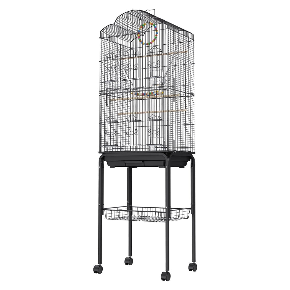 60 Inch Flight Bird Cage with Rolling Stand and Hanging Toys Large Metal Aviary for Happy Birds