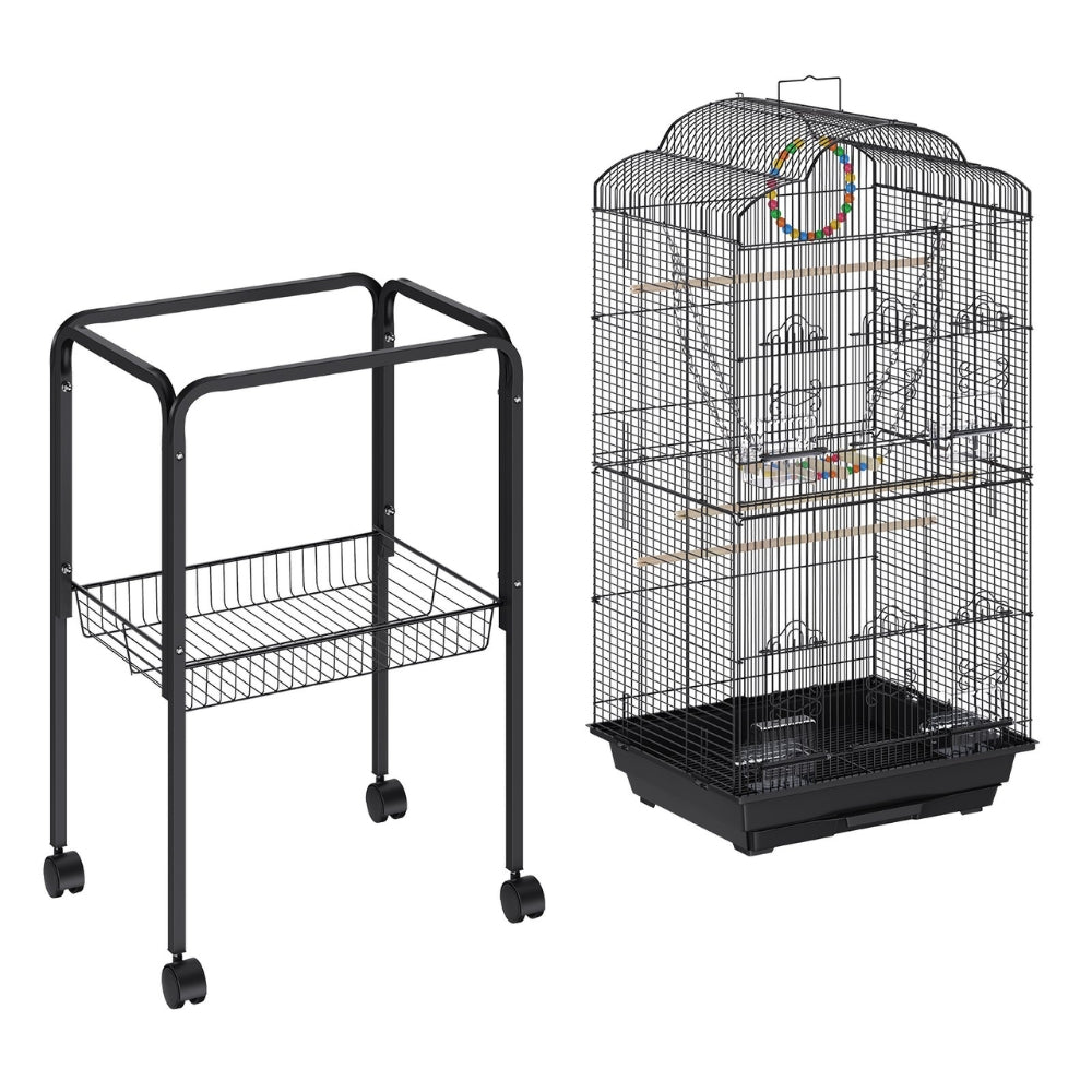 60 Inch Flight Bird Cage with Rolling Stand and Hanging Toys Large Metal Aviary for Happy Birds